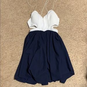White and Navy Mini Dress Open Back